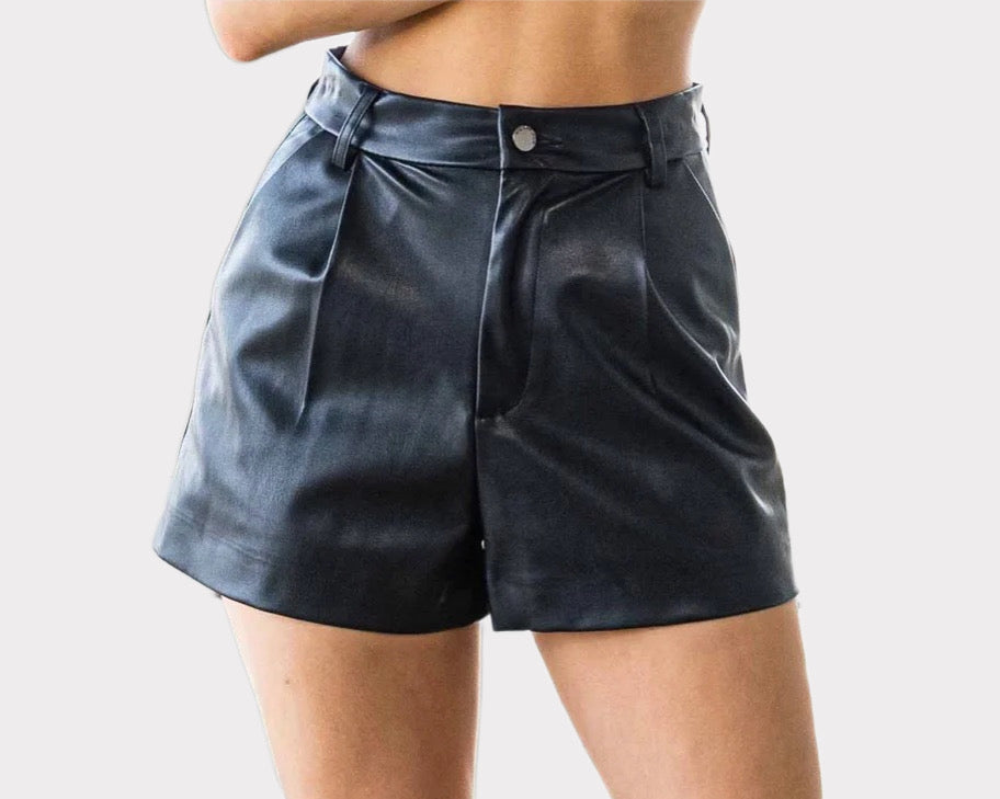 Monica Leather Shorts in Black