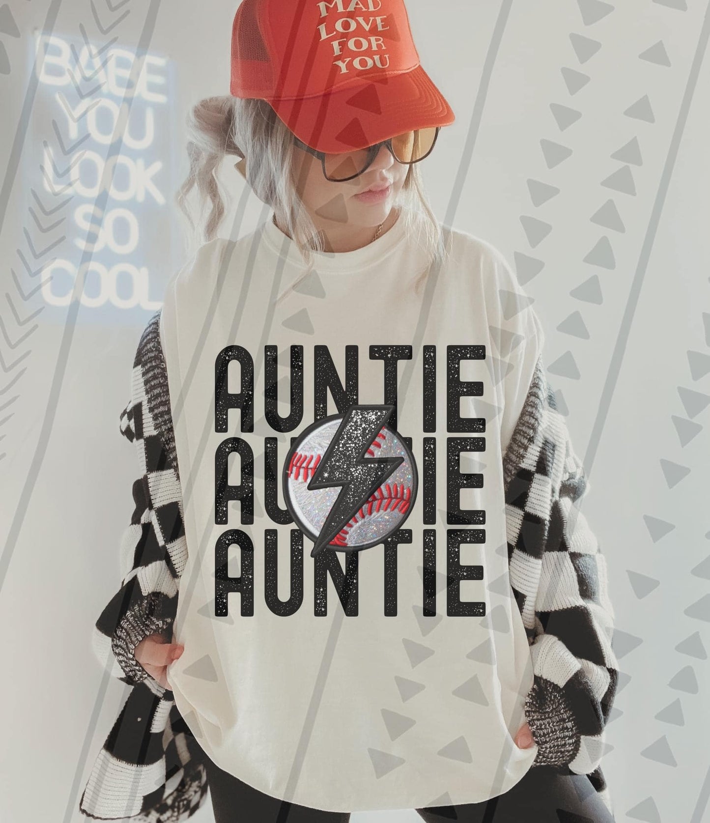 Stacked Aunt/Auntie FAUX Embroidery & Glitter - Multiple Options