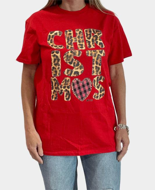 Christmas Leopard Tee in Red