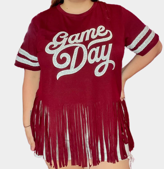 Game Day Fringe Top in Maroon