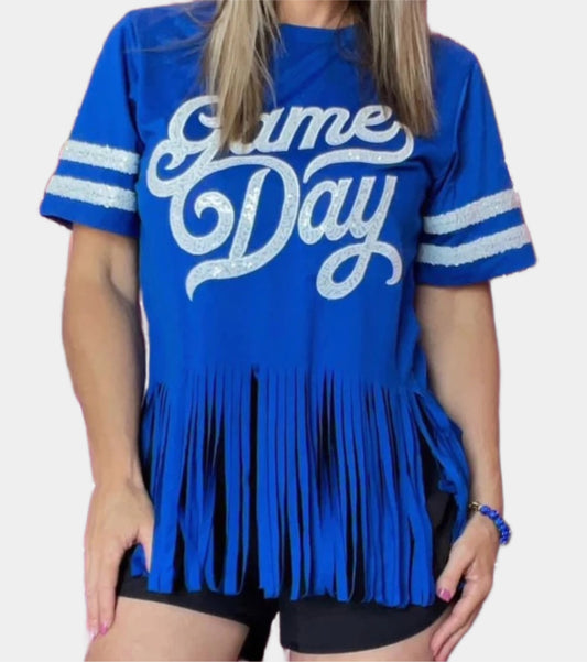Game Day Fringe Top in Blue